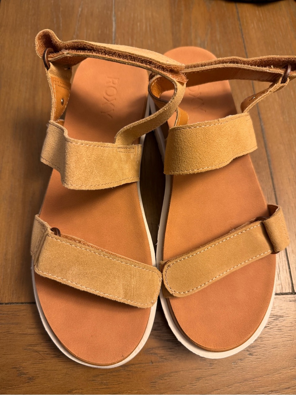 Roxy Suede Strappy Sandals in Tan